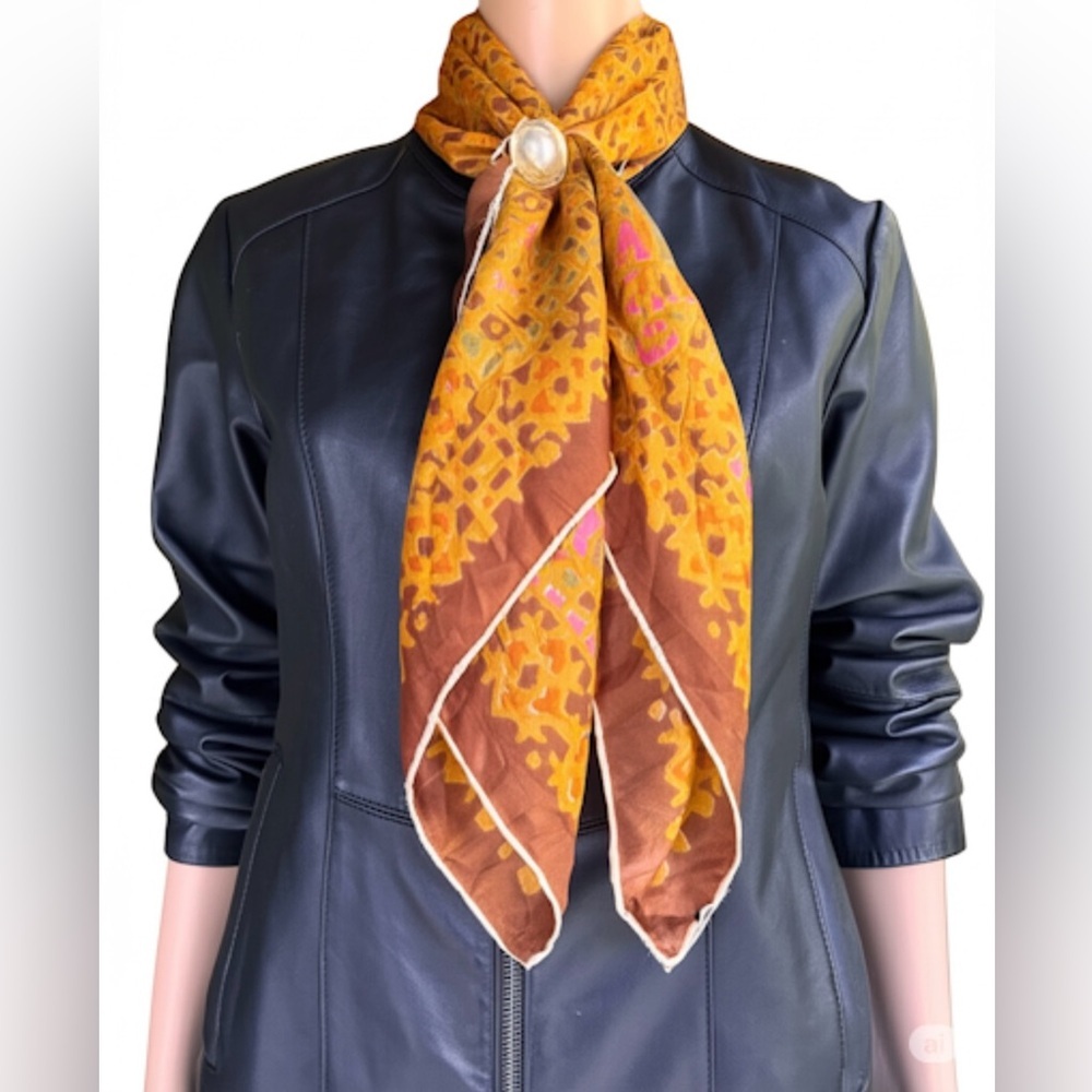 Vintage 60s Mod Gold & Brown Patterned Scarf | Retro Maximalist - Picture 6 of 10